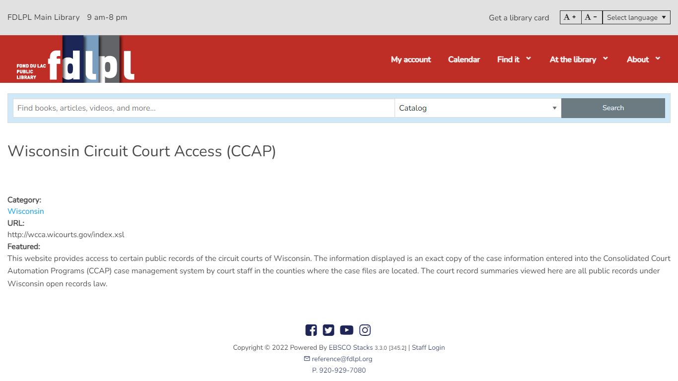 Wisconsin Circuit Court Access (CCAP) - Fond du Lac (WI) Public Library